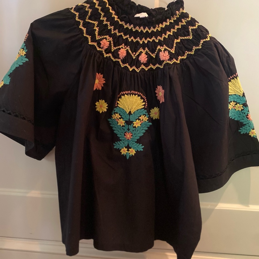 Black Embroidered Boho Top